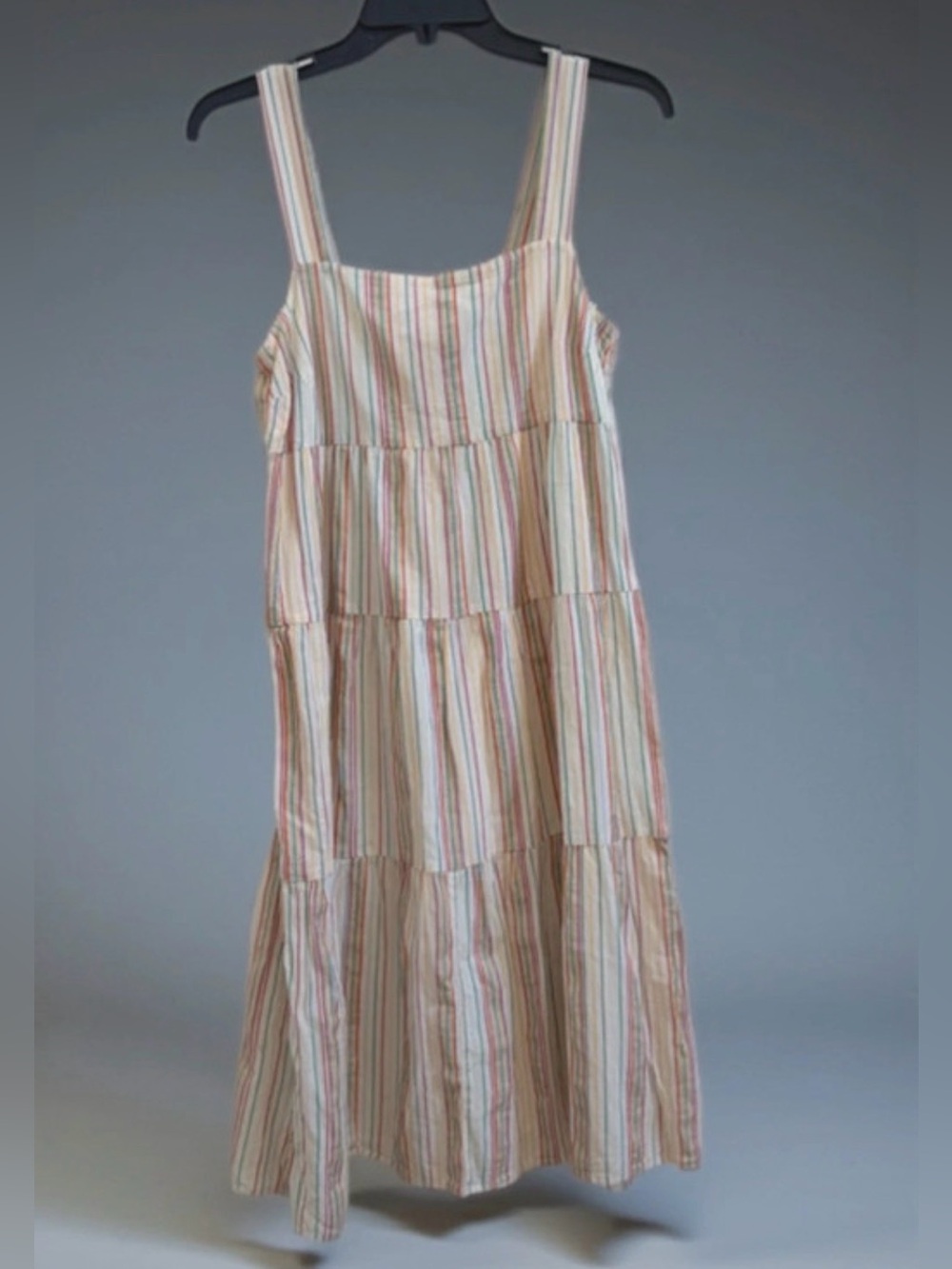Madewell Linen Blend Tiered Midi Dress 2 Stripe Sun Dress Clean Girl Preppy